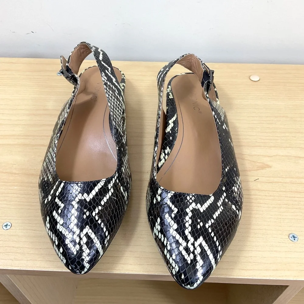 Vionic Slingback Shoes Jade Boa Snakeskin Black Brown (7.5)
